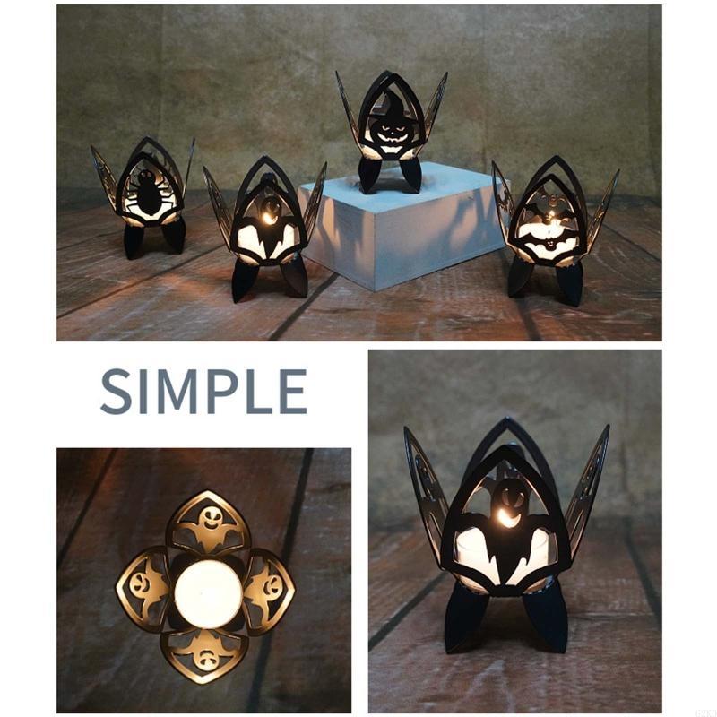 62KD DIY Halloween Iron Pumpkin Bat Holder Festive Desktop Decoration Ornament Candlestick