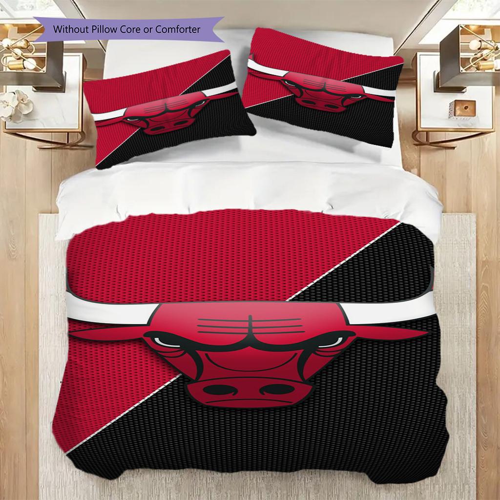 Set da tre pezzi Logo Chicago Bulls(1 * copripiumino + 2 * federa, senza nucleo) Copripiumino e federa regalo di Natale compleanno