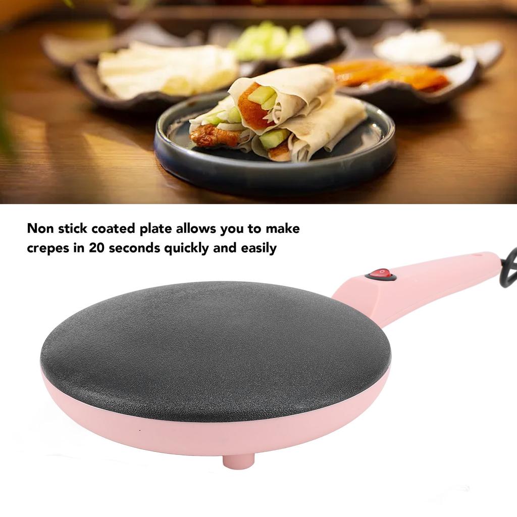 Macchina per Crepes Elettrica Controllo Automatico della Temperatura 8 Pollici Rivestimento Antiaderente Crepière con Frusta per Uova Spatola in Silicone Spina UE 220V