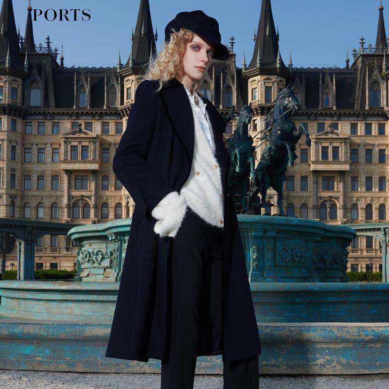 Ports Women's Dark Night Blue Mid-Length Wool-Cashmere Coat