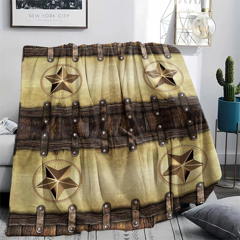 1Pc Western Texas Print Flannel Blanket, High Quality Comfortable for All Seasons, Home Decor, Warmth and Comfort, Perfect for Christmas Gifts