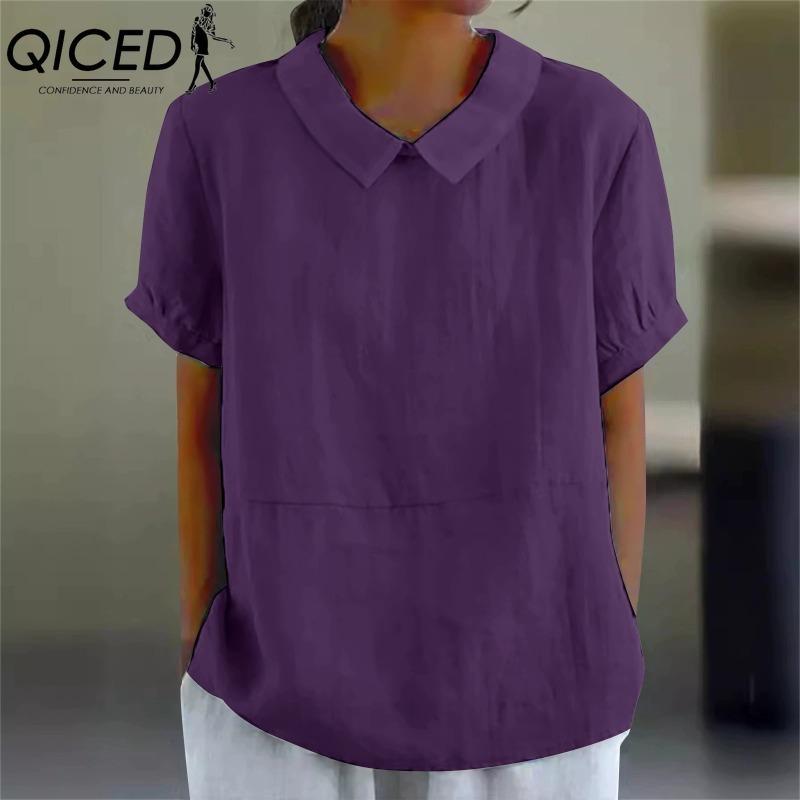 QICED Dámská móda Ležérní jednobarevný potisk Halenky a košile POLO s krátkým rukávem a výstřihem