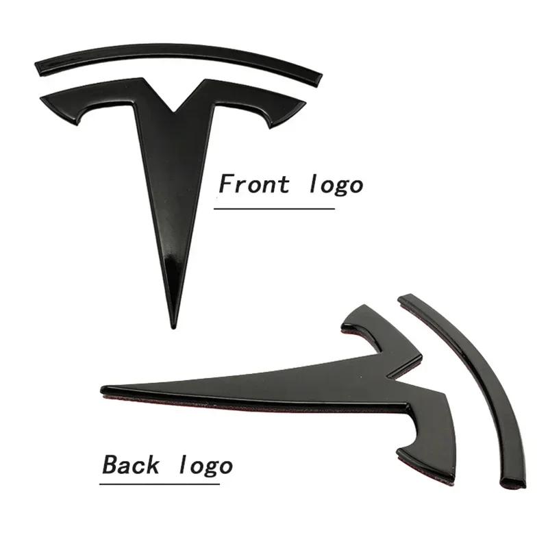 Bilklistremerke Tesla Metall Dekkbart Frontlogo Embleme Klistremerke for Tesla Modell 3 Modell Y Bakre Bagasjeromsskilt Karbonfiber Dekal Eksteriør