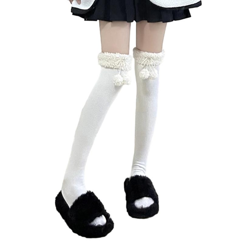 1 Pair Women Over Knee Stockings Princess Style Dress Socks Ruffle Thigh High Socks Long Tube Frilly Socks Ballet Socks