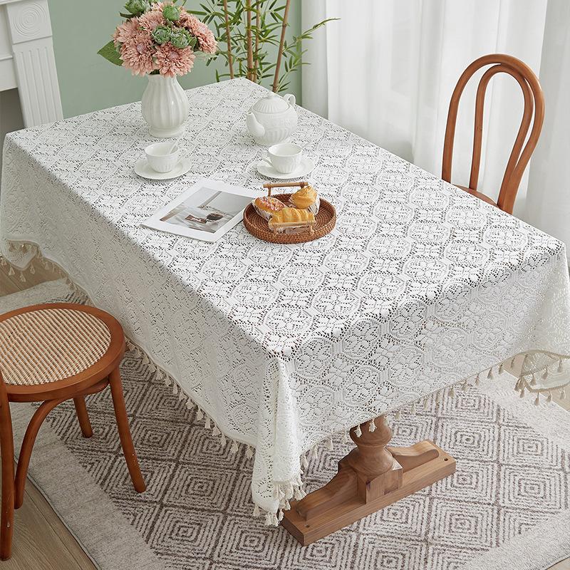 1pc, Tablecloth, Vintage Hollow Out Lace Pastoral Style Rectangular Floral Branch Mesh Table Cloth