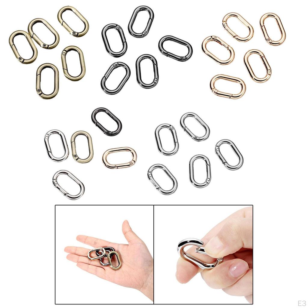 5 oválných kroužků s pružinou, kovové klipy, 1" karabinka se zacvakávacím mechanismem, karabinky pro řemeslnou tašku, kabelku