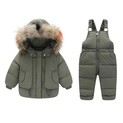 Kinderen Winter Warm Sneeuwpak Broek + Warme Jas 2-delige Set