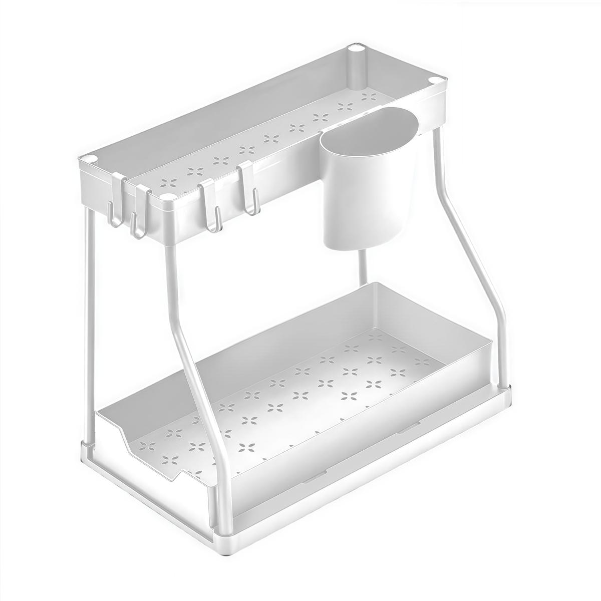 2-уровневый органайзер для хранения под раковиной выдвижные ящики шкафчик многоцелевая полка для хранения органайзер для ванной комнаты и кухни белый 5278₽