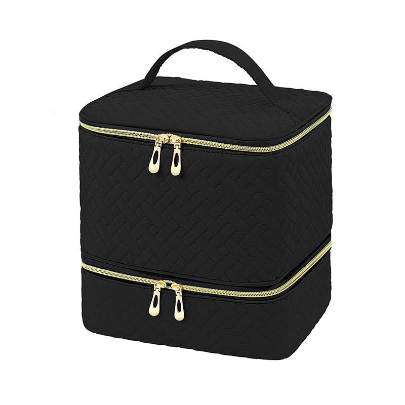 Portable Double Layer Makeup Bag With High Capacity For Travel And Storage