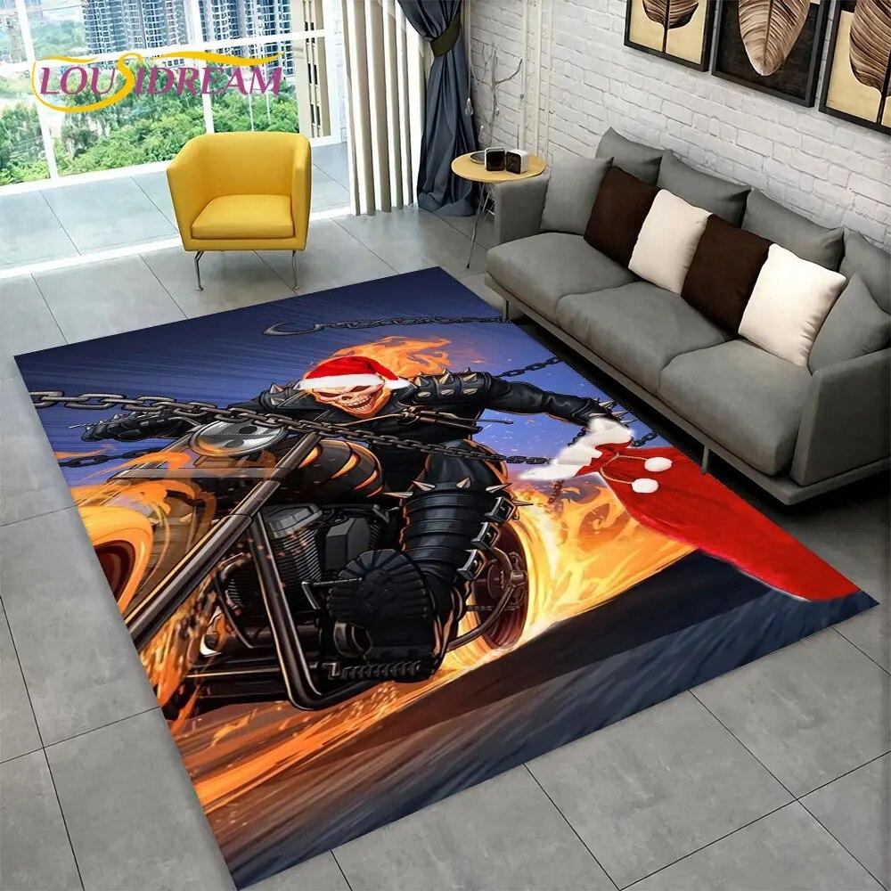 Retro Vintage Motocyklový koberec Lebka,Koberec do obývacího pokoje Ložnice Pohovka Rohožka Kuchyň Dekor,Dětská protiskluzová podložka