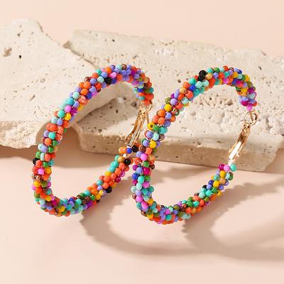 New European and American Style Circle Earrings, Retro Harajuku Simple Women's Color Exaggerated Earrings