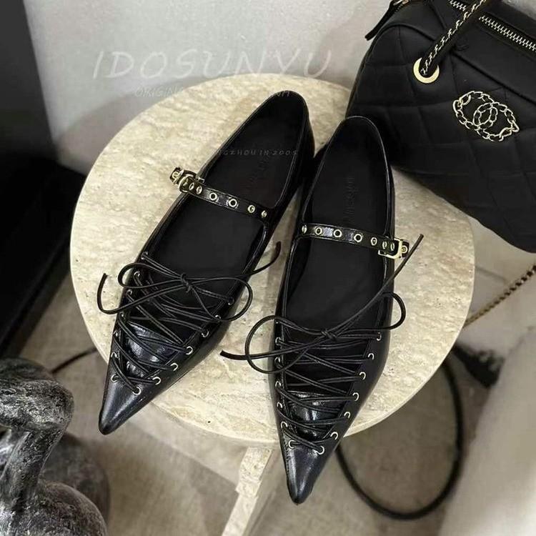 Fashion Sexy Lace-up Bow Pointed Toe Heeled Sandals Women Summer New Elegant Thin Flat Shoes Soft Leather Slingback Party Dress Shoes