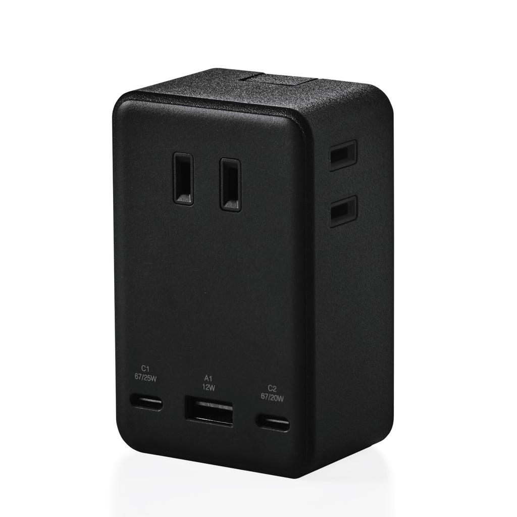 Elecom Power Strip with Total Power Up To PD 2 1 3 AC Lightning Dust Protection USB, 65W, Compatible, Type-C, USB-A, Plugs, Guard, Shutter, Black,