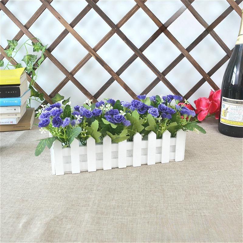 Artificial Flower Set: Wooden Fence & Small Potted Plants for Home Decoration