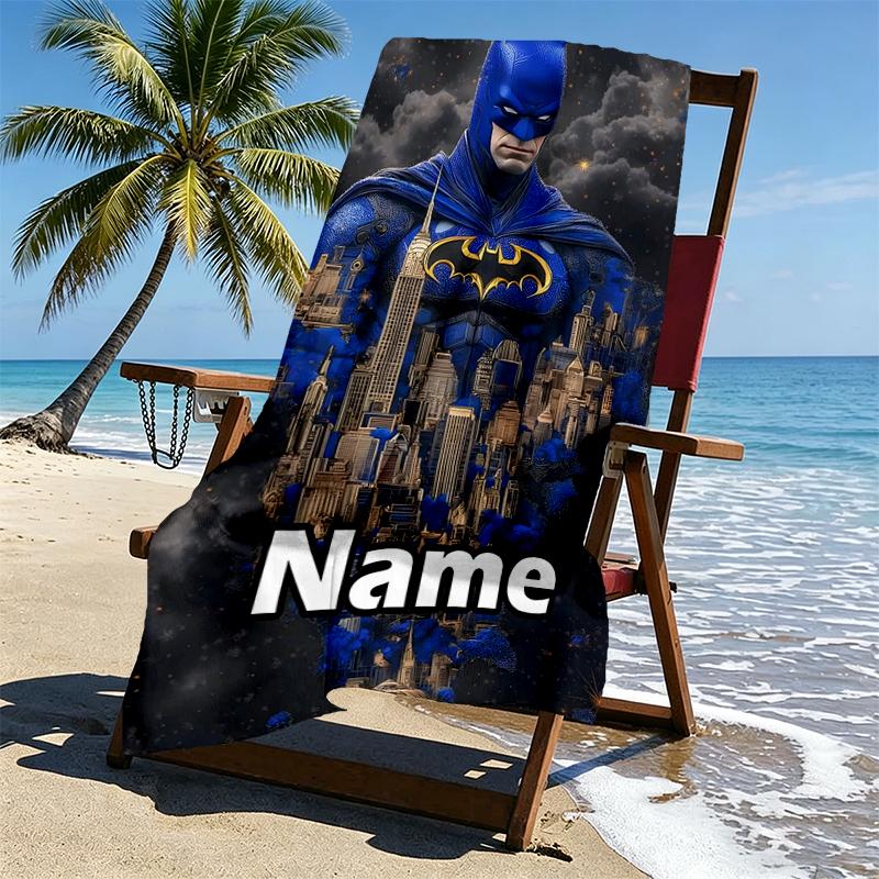 Custom Name Personalized Batman Print Beach Towel, for Trip Camping Beach Party Home Decor, Birthday Gift for Family & Friends