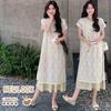 2026 Summer Maternity Blouse Dress: Fresh Embroidered, Chinese-Style, Light National Layered Two-Piece Set