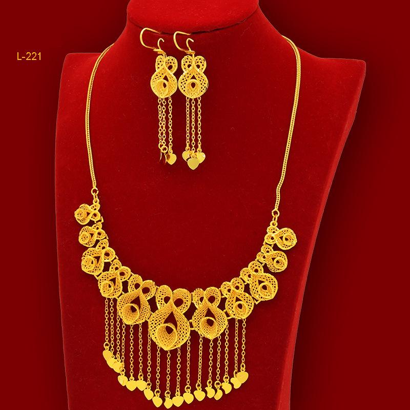 Gold-Plated Brass Flower Necklace & Earrings Set for Women's Wedding Jewelry