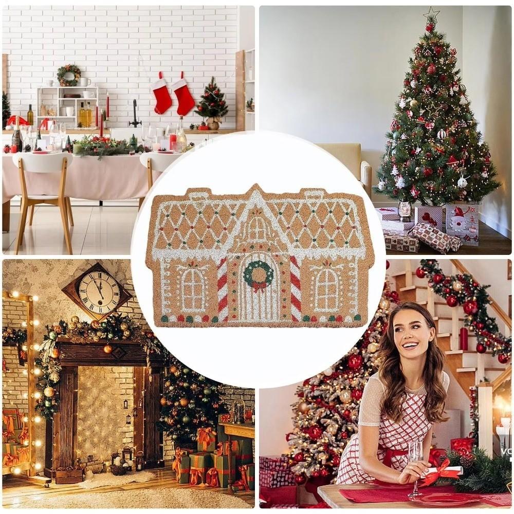 Fashion Cartoon Christmas Carpet Non-Slip Palace Shaped Christmas Floor Mat Gingerbread House Kitchen Rug Christmas Decoration