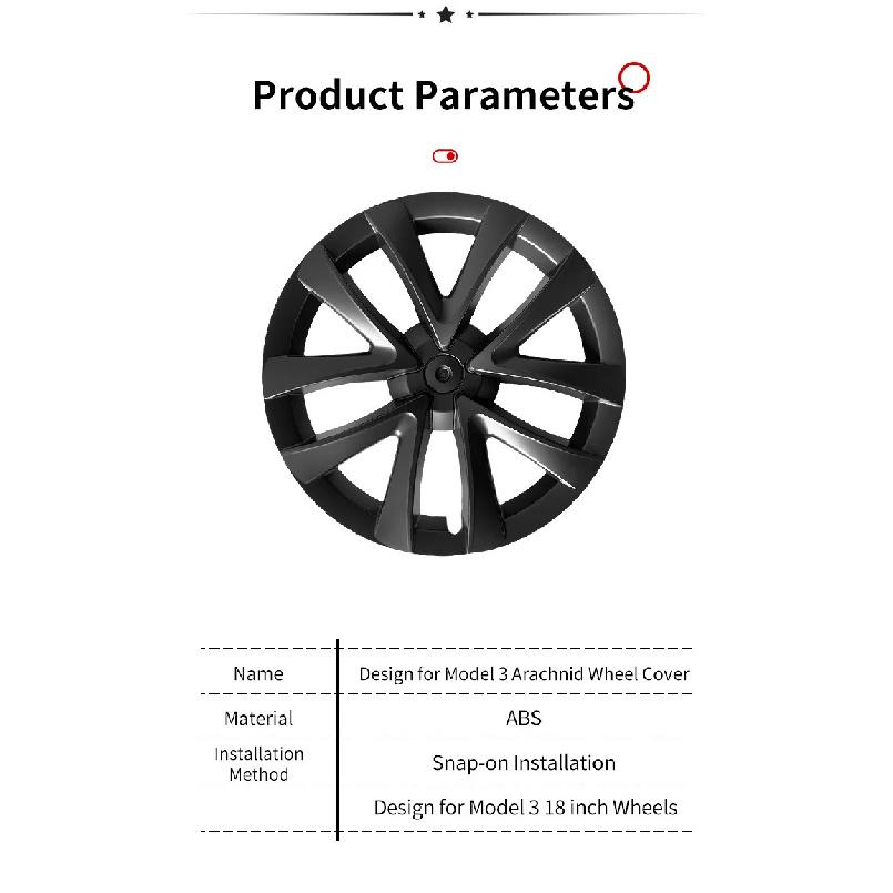 4PCS Hubcaps Design for Tesla Model 3 Full Rim Cover 2023 18 Inch Arachnid Wheel Cover Performance Replacement Car Accessories