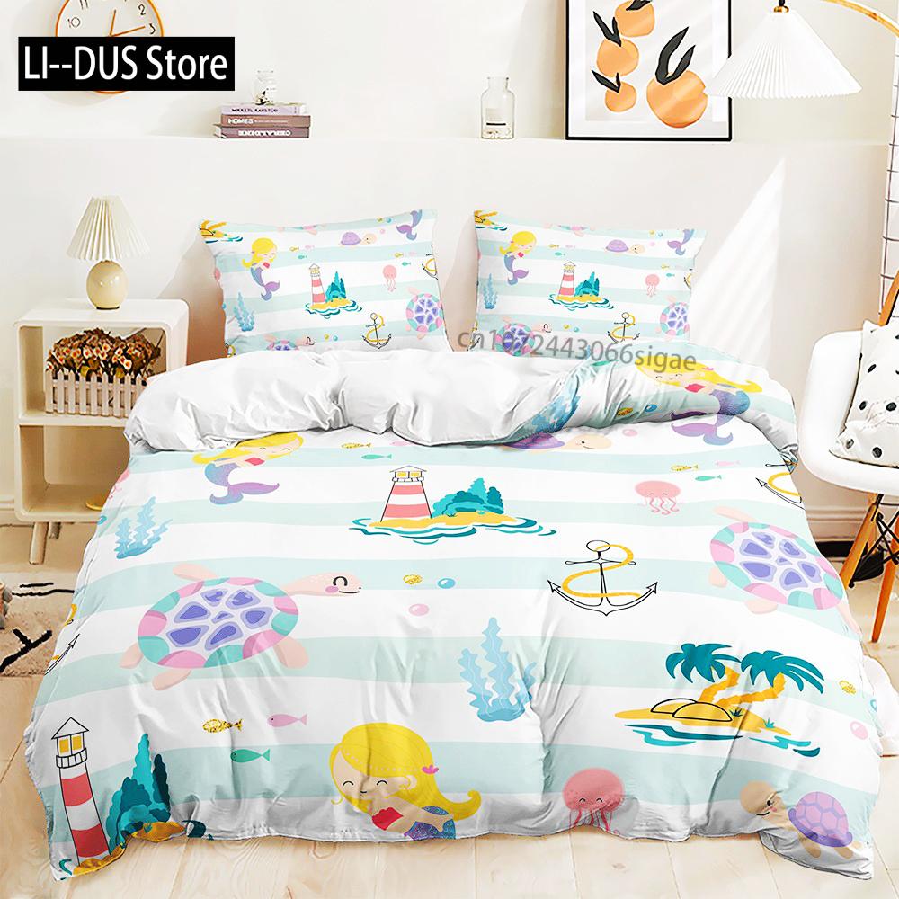 

Comforter Mermaid Beautiful Rainbow Bedding Set Polyester Single Full Twin Queen Comforter Sets For Girls Women Comforter (quilt)-EU Single(135*200cm)3pcs