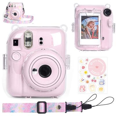 Fenmic Fujifilm Instax Mini 12 Compatible Instant Camera Clear Case Storage with Film Photo and Adjustable Shoulder Strap of Case, Pocket, Clip,