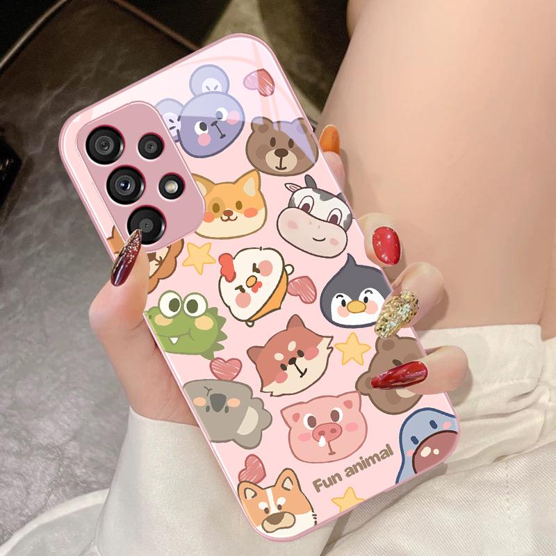 Cute Animal White For Samsung Galaxy S10 4G S20 11E 30 S21 21Fe 22 S24 Pro S23 Ultra 5G S8 S9 Tempered Glass Phone Case