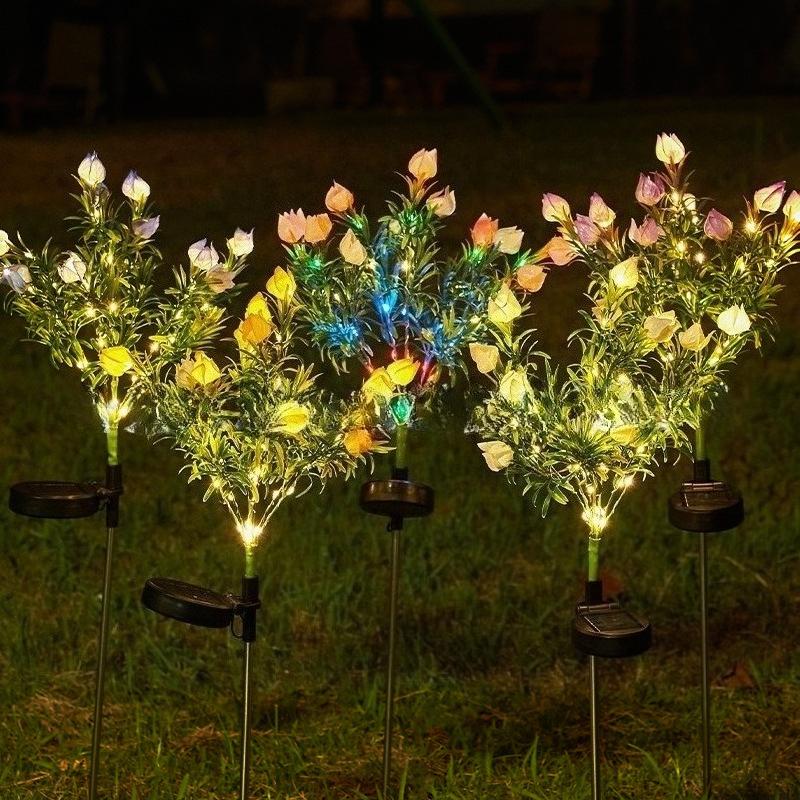 Solar Powered Gardenia Fairy Lights Outdoor Waterproof LED Simulation Flower String Lights for Patio Lawn Decoration Ambiance