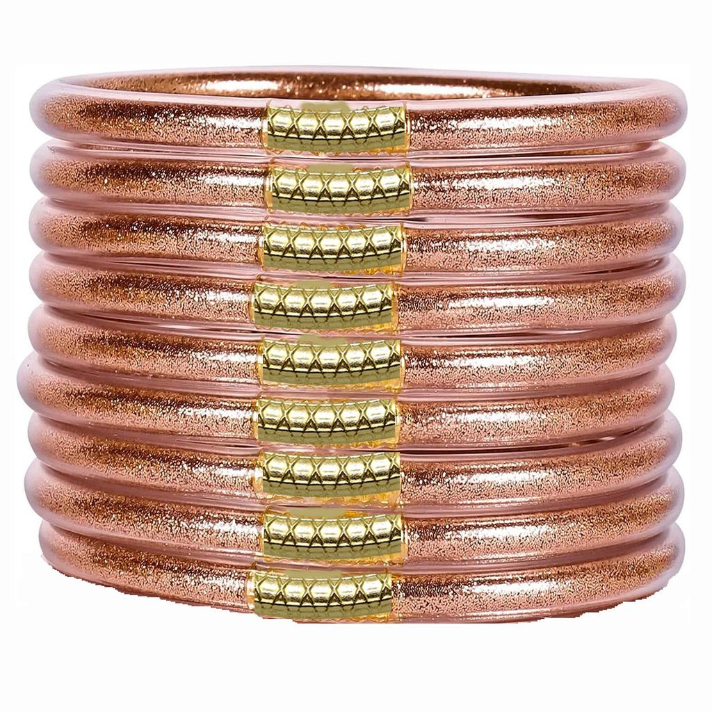 9 Stück/Set Modeschmuck Goldenes Armband Buddhistisches Jonc Armreifen Set für Damen Glitzergefülltes Jelly Silikon Buddha Mädchen Armbänder
