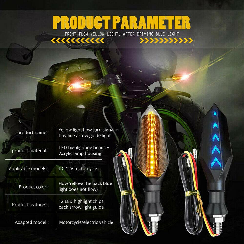 Universal Motorcycle LED Turn Signal Lamp Two Side Sequential Flowing Flash Indicator Lights Amber Running