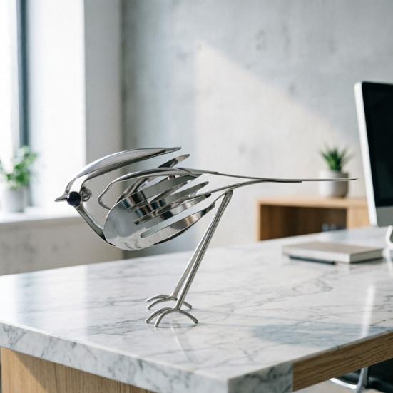 Vogel Metallkunst Skulptur, Handgefertigte Gabel und Löffel Vogelfigurine, Vintage Rustikale Vogelstatue für Innen Außen Haus Büro Schreibtisch Garten Terrasse Dekor