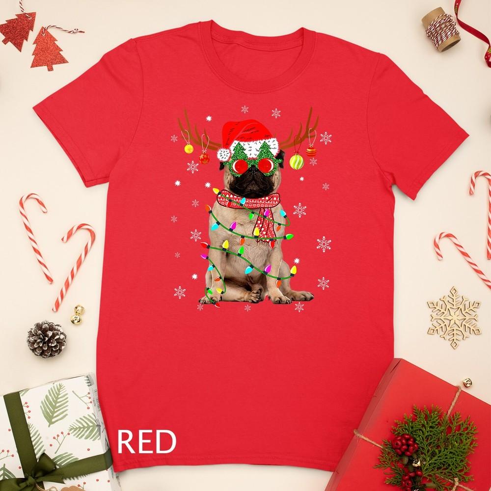 

Womens Funny Reindeer Pug Dog Santa Hat Christmas Unisex T-shirt XL