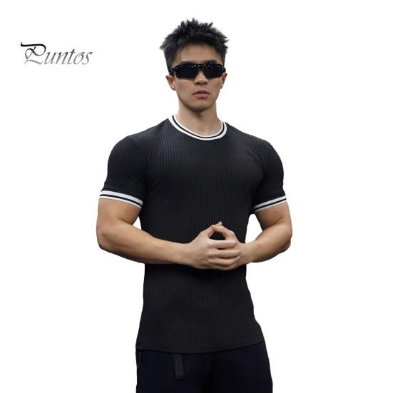 

Мужская эластичная футболка для мышц с круглым вырезом и коротким рукавом, облегающий повседневный топ для бега, занятий спортом, занятий в спортзале на открытом воздухе M чёрный