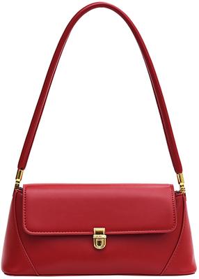 Farcauo Women's Small Pouch Vintage Shoulder Bag, PU Leather Tote Handbag, Red, Y2K Bag, Zippered Shoulder Pouch