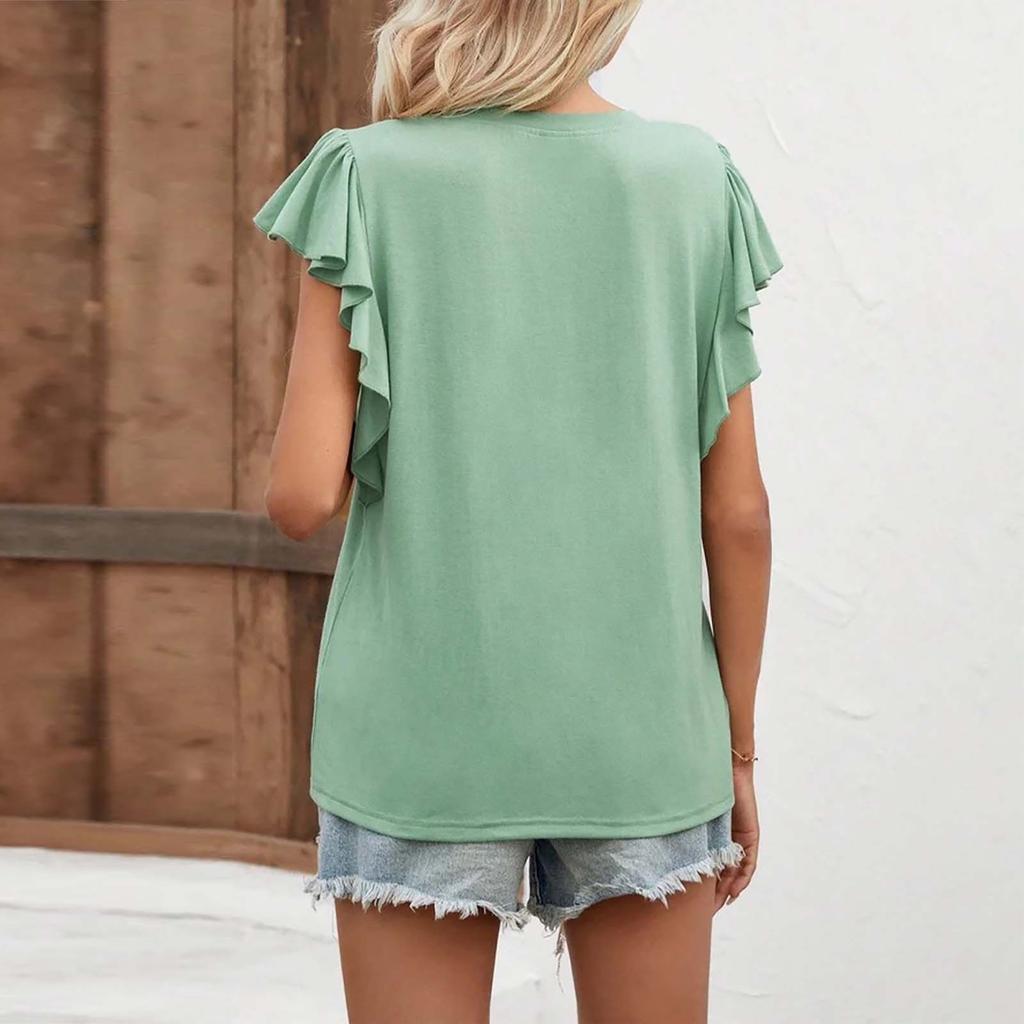 Women's Summer Short Sleeves Button V Neck Loose Casual Solid Color Casual Comfy Tops