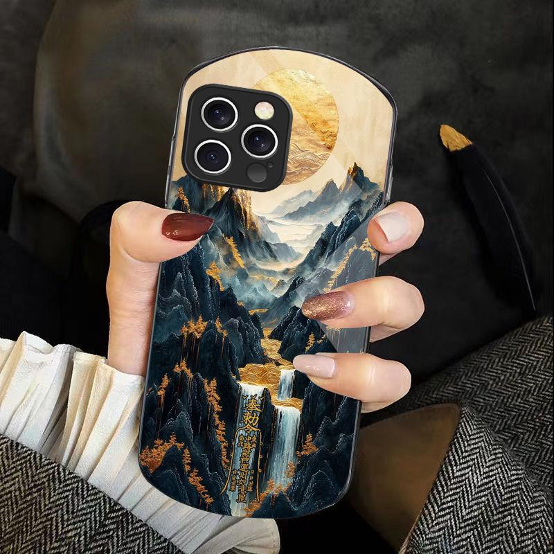 

Порошок Золотого Лотоса Для IPhone 16 Pro Max 11 12 Mini 13 14 P Lus 15 Plus 7 8 Se 2020 X Xs Эллиптический Закаленный Стеклянный Чехол Для Телефона For iPhone 14 ProMax