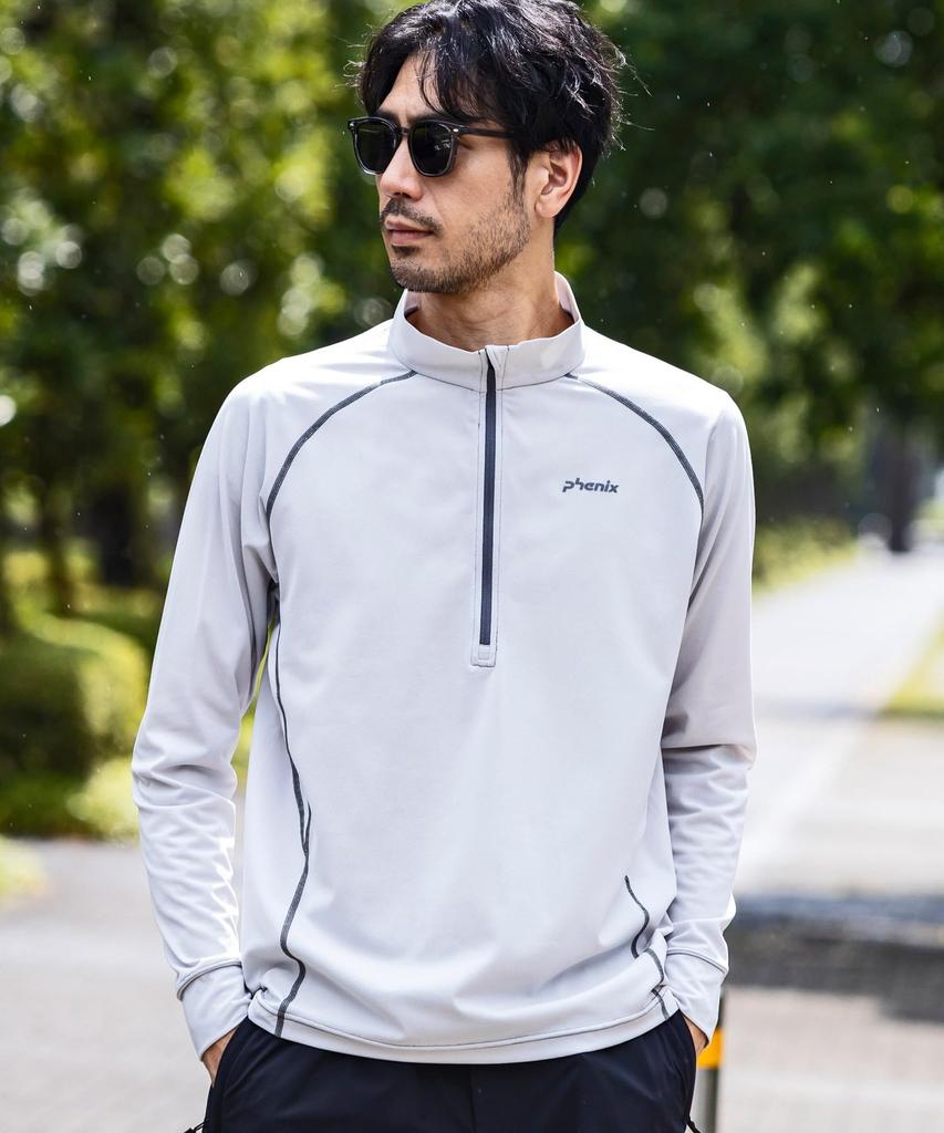 Phoenix Half Zip Long Sleeve Gray Men's T-Shirt, (PH9600)
