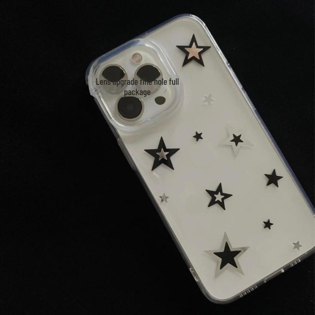 "Niche Black Star Transparent Case for iPhone 13/12/11 Pro/XR/XS/8/7"