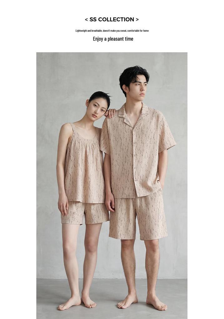 Baby Cotton Summer Camisole: A-Class Pure Cotton Double Layer Gauze Couple Pajamas - Women's Short Sleeve & Men's Set