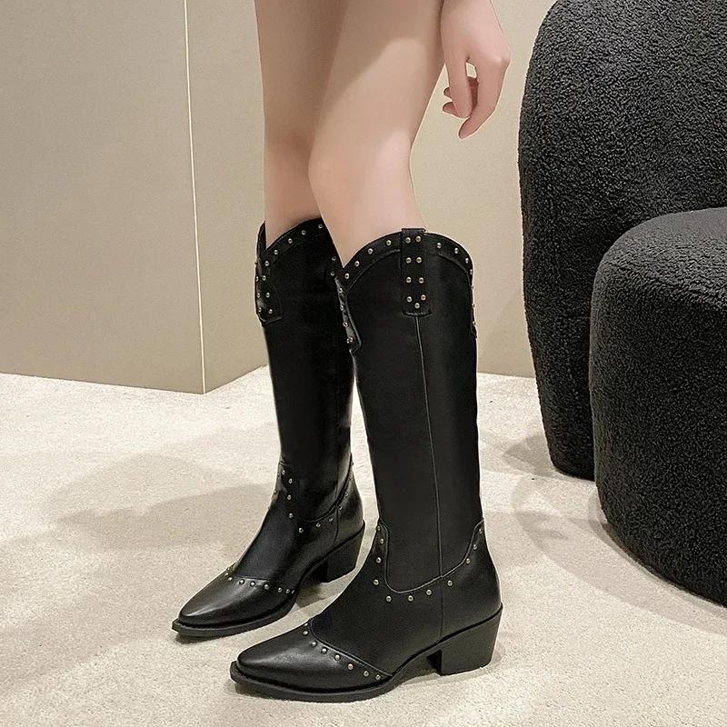 Fashion Female Shoes on Sale 2024 High Quality Sleeve Women Boots Winter Pointed Toe Solid High Tube Low Heels Large Size Fashion Boots