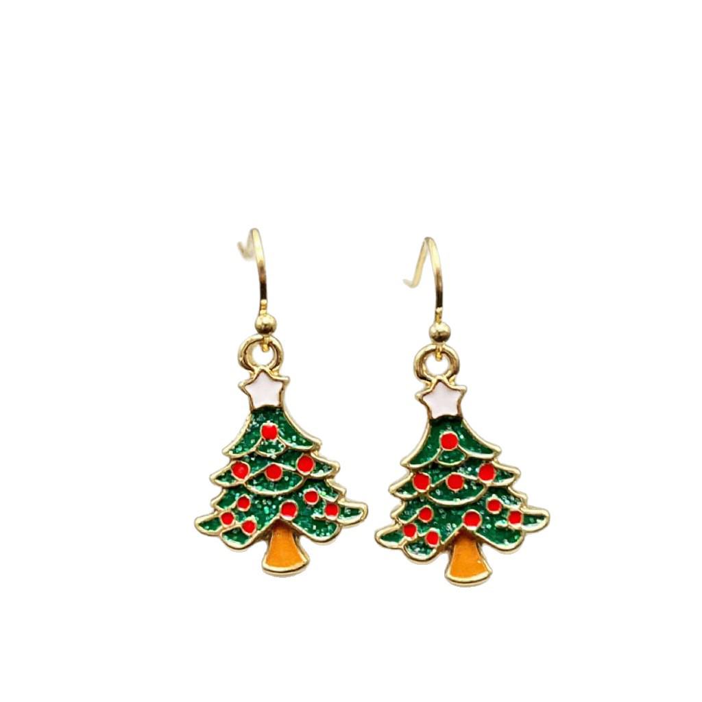 Sparkling Christmas Tree Beaded Hook Earrings: European & American Drip Oil with Glitter