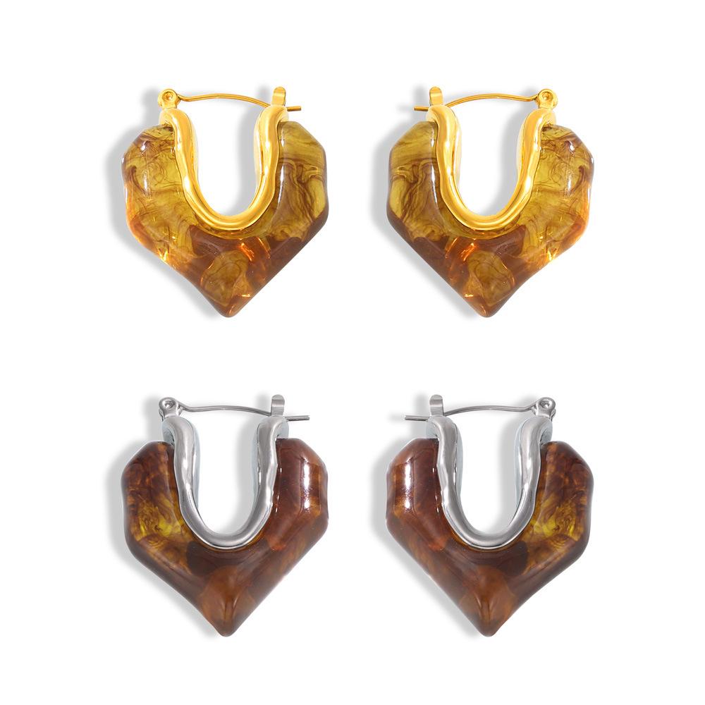 Retro French Irregular Resin Earrings: Gold-Plated Titanium Steel Ear Cuffs with Unique, Versatile Design.
