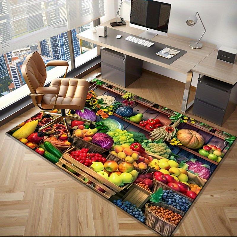 Vibrant Fruit Market Rug for Kitchen and Dining Areas - Colorful Food Print Carpet | Farmhouse Style Skid resistant carpet