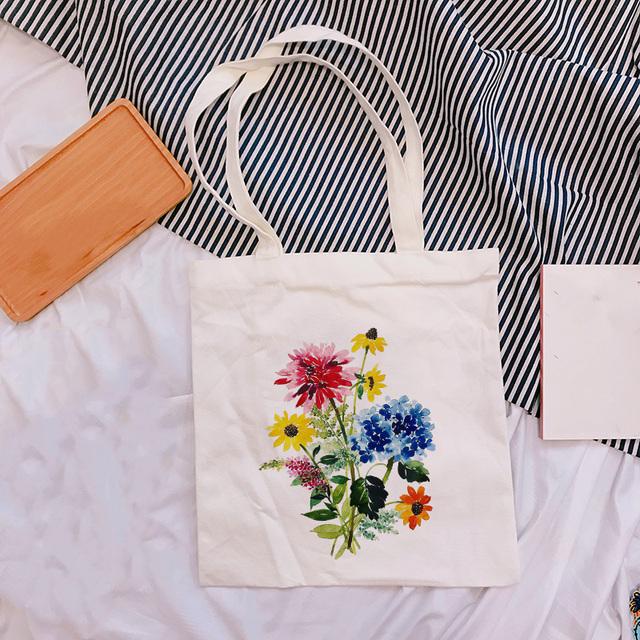 Women Canvas Bags Flower Print Shoulder Bag Large Capacity Beach Bag Female Canvas Tote Bag Ladies Shopping Bags for Groceries