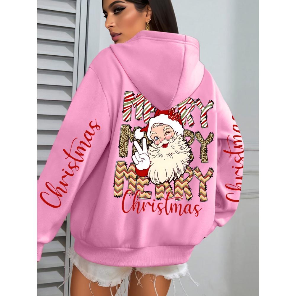 Merry Christmas Santa Claus Design Hoodies Women Hip Hop All-Match Streetwear Casual Fleece Hoody
