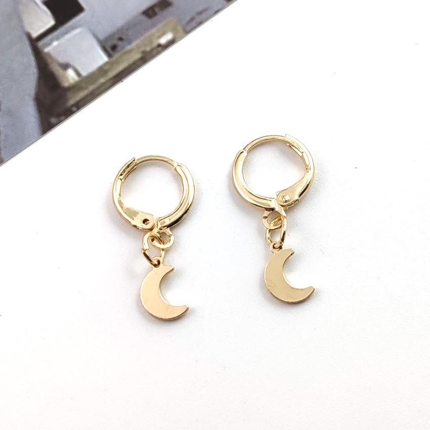 New European & American Fashion Stud Earrings: Simple Star, Moon, & Cross Designs