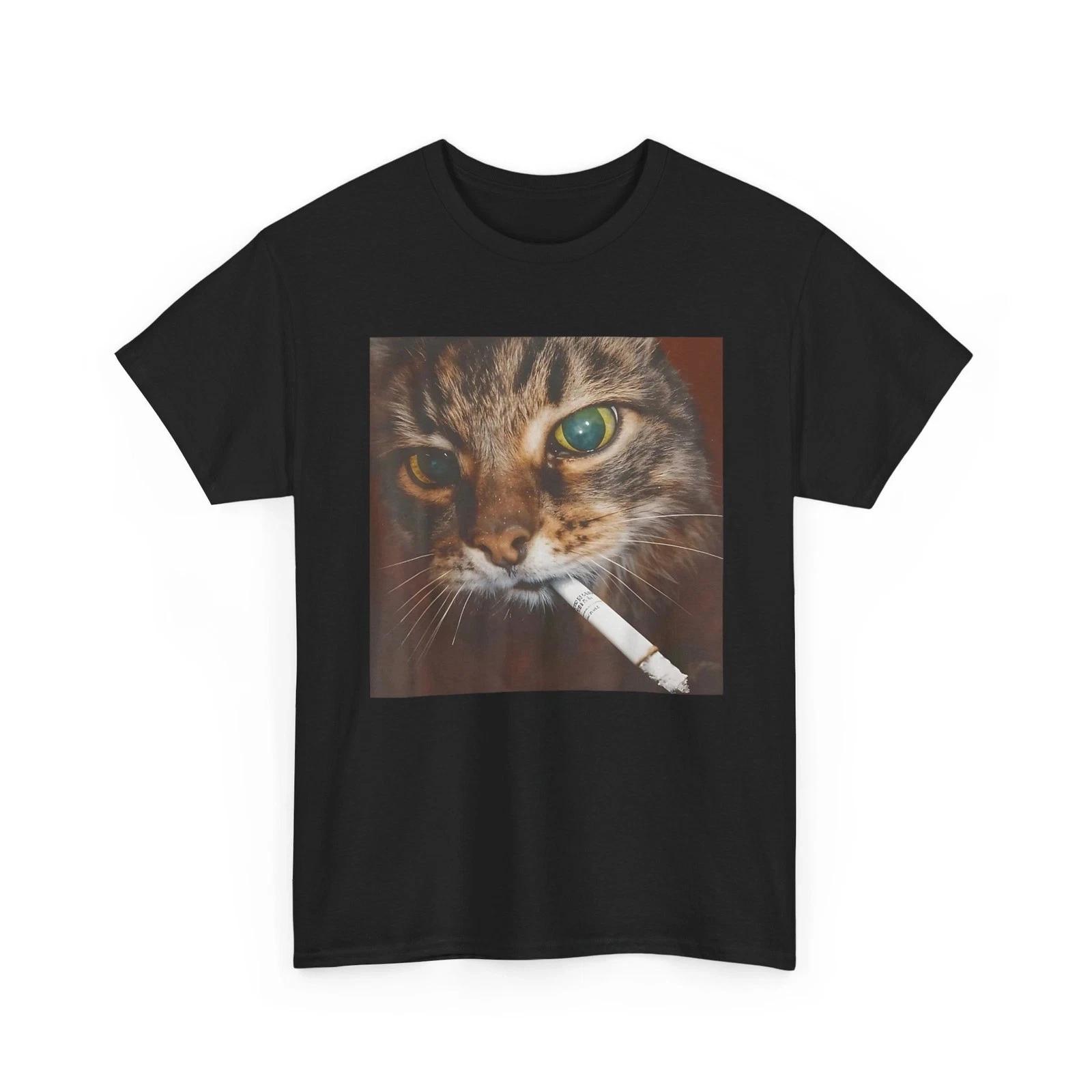 

Smoking Cat Shirt, Cigarette Kitty Cats Meme Black Unisex T-Shirt S-5XL Q8212 S