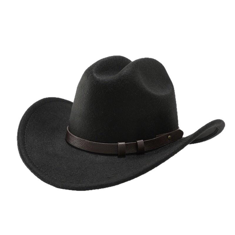 European and American Popular Belt Buckle Big Edge Curling Top Hat, Western Cowboy Hat, Woolen Felt Hat Jazz Hat