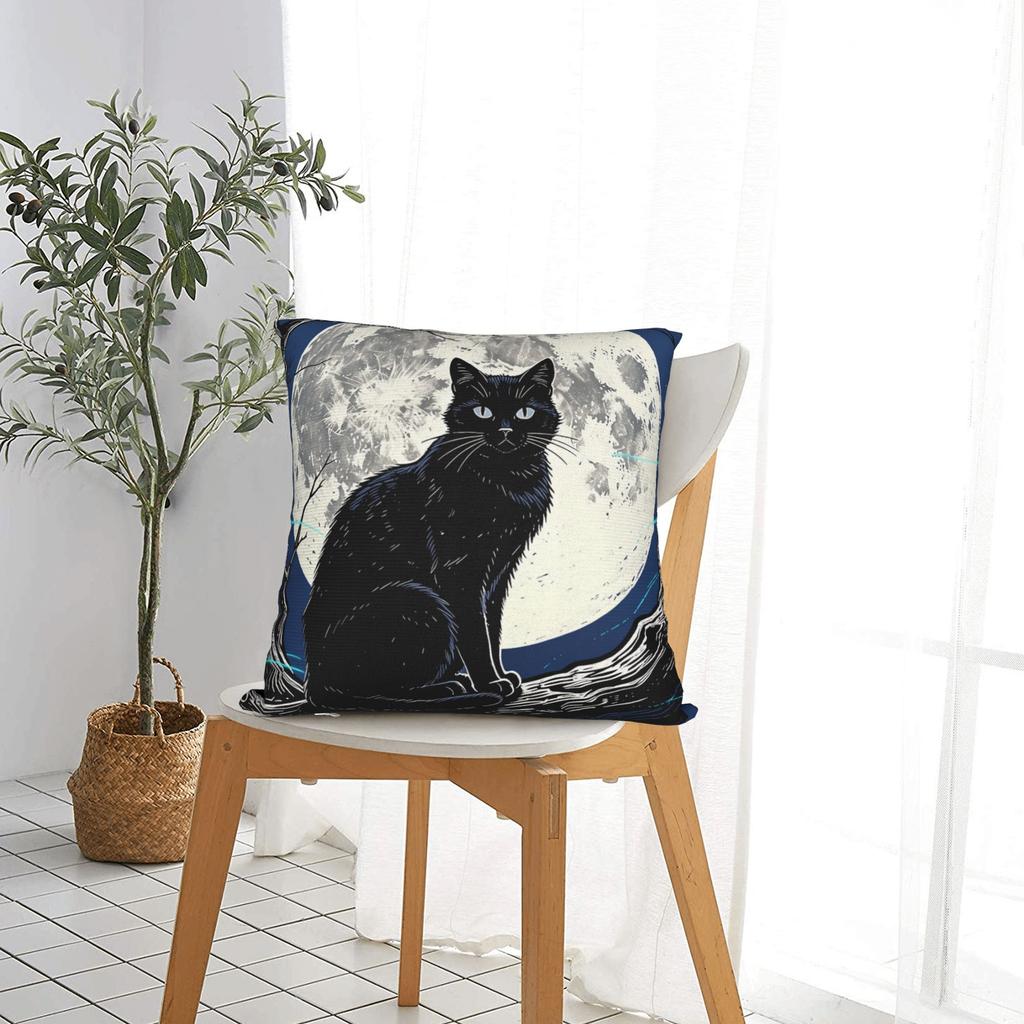 Halloween Black Cats Square Pillow Cases Moon Gothic Cushion Covers Funny Zippered Decor Pillowcase for Home 40x40cm