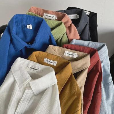 Herren Langarmhemd aus Baumwolle und Leinen im japanischen Stil – Trendige, locker sitzende Freizeitjacke für Frühling und Herbst