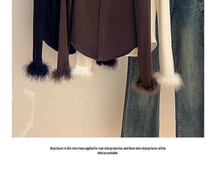 Women's Plus Size Thermal Fleece T-Shirt with Fuzzy Cuffs and Half-High Collar - Slim Fit, Long Sleeve for Autumn/Winter